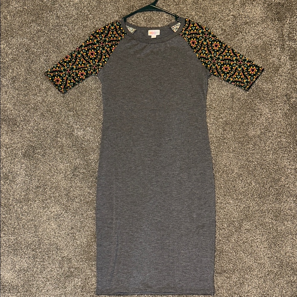 LuLaRoe Gray Dress with Floral Sleeves